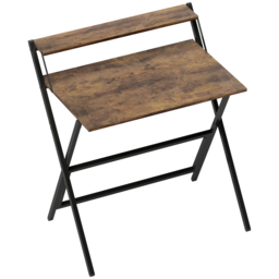HOMCOM 81.5 cm Folding Computer Desk with Monitor Shelf - Rustic Brown - thumbnail 1