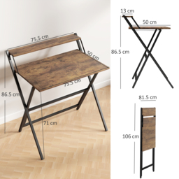 HOMCOM 81.5 cm Folding Computer Desk with Monitor Shelf - Rustic Brown - thumbnail 3