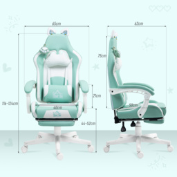 HOMCOM Cat Ear and Paw Reclining Office Chair, with Footrest - Light Blue/White - thumbnail 3