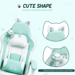 HOMCOM Cat Ear and Paw Reclining Office Chair, with Footrest - Light Blue/White - thumbnail 4
