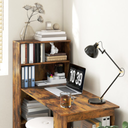HOMCOM 120cm Computer Desk, Wooden PC Laptop Table with 6-Tier Storage Bookshelves, Home Office Working Study Desk, Writing Workstation, Rustic Brown Wood-Effect - thumbnail 8