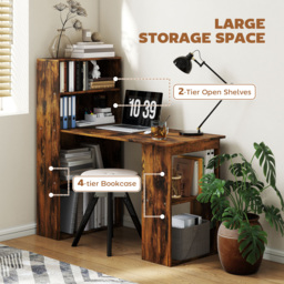 HOMCOM 120cm Computer Desk, Wooden PC Laptop Table with 6-Tier Storage Bookshelves, Home Office Working Study Desk, Writing Workstation, Rustic Brown Wood-Effect - thumbnail 5