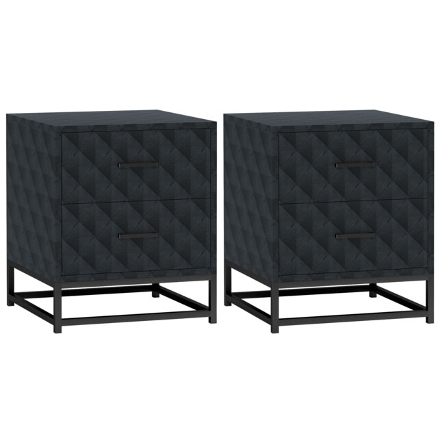 HOMCOM Bedside Tables Set of 2, Modern Bedside Table Nightstand with 2 Drawers, Bedside Cabinet Sofa Side Table with Storage, Steel Legs for Bedroom, Living Room, Black - image 1