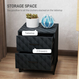 HOMCOM Bedside Tables Set of 2, Modern Bedside Table Nightstand with 2 Drawers, Bedside Cabinet Sofa Side Table with Storage, Steel Legs for Bedroom, Living Room, Black - thumbnail 5