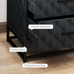 HOMCOM Bedside Tables Set of 2, Modern Bedside Table Nightstand with 2 Drawers, Bedside Cabinet Sofa Side Table with Storage, Steel Legs for Bedroom, Living Room, Black - thumbnail 6