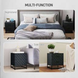 HOMCOM Bedside Tables Set of 2, Modern Bedside Table Nightstand with 2 Drawers, Bedside Cabinet Sofa Side Table with Storage, Steel Legs for Bedroom, Living Room, Black - thumbnail 7