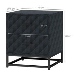HOMCOM Bedside Tables Set of 2, Modern Bedside Table Nightstand with 2 Drawers, Bedside Cabinet Sofa Side Table with Storage, Steel Legs for Bedroom, Living Room, Black - thumbnail 3