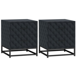 HOMCOM Bedside Tables Set of 2, Modern Bedside Table Nightstand with 2 Drawers, Bedside Cabinet Sofa Side Table with Storage, Steel Legs for Bedroom, Living Room, Black - thumbnail 1
