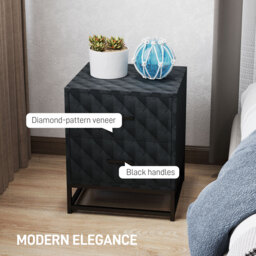 HOMCOM Bedside Tables Set of 2, Modern Bedside Table Nightstand with 2 Drawers, Bedside Cabinet Sofa Side Table with Storage, Steel Legs for Bedroom, Living Room, Black - thumbnail 4