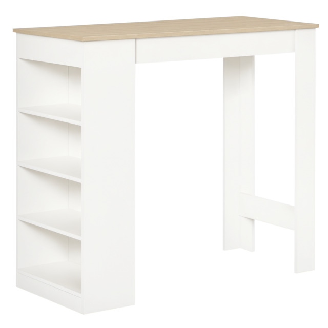 HOMCOM Breakfast Bar Table, Coffee Table, Kitchen Dining Table with 4-Tier Storage Shelf 102.7H x 115W x 50Dcm, Natural - Aosom UK - image 1