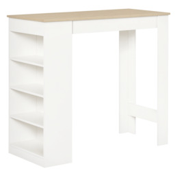 HOMCOM Breakfast Bar Table, Coffee Table, Kitchen Dining Table with 4-Tier Storage Shelf 102.7H x 115W x 50Dcm, Natural - Aosom UK
