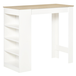 HOMCOM Breakfast Bar Table, Coffee Table, Kitchen Dining Table with 4-Tier Storage Shelf 102.7H x 115W x 50Dcm, Natural - Aosom UK