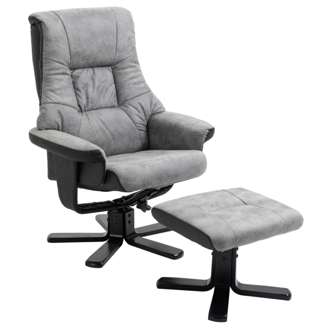 HOMCOM Fabric Recliner Sofa Armchair with footstool Swivel Sofa Grey - Aosom UK - image 1