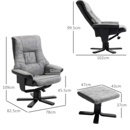 HOMCOM Fabric Recliner Sofa Armchair with footstool Swivel Sofa Grey - Aosom UK - thumbnail 3