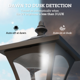 Outsunny Outdoor Solar Powered Post Lamp Sensor Dimmable LED Lantern Bollard Pathway 1.2M Tall – Black - Aosom UK - thumbnail 5