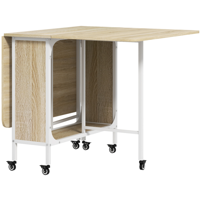 HOMCOM Folding Kitchen Table w/ 6 Wheels and Storage Shelf, Mobile Drop Leaf Dining Table for Small Spaces, Folding Wood Tables, Natural - Aosom UK - image 1