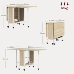 HOMCOM Folding Kitchen Table w/ 6 Wheels and Storage Shelf, Mobile Drop Leaf Dining Table for Small Spaces, Folding Wood Tables, Natural - Aosom UK - thumbnail 3