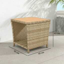 Outsunny Side Table 2-Tier Outdoor Coffee Table with Storage Shelf PS Wood Slat Top/Khaki - thumbnail 3