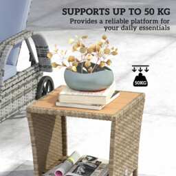 Outsunny Side Table 2-Tier Outdoor Coffee Table with Storage Shelf PS Wood Slat Top/Khaki - thumbnail 6