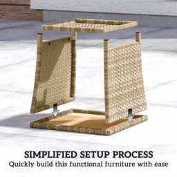 Outsunny Side Table 2-Tier Outdoor Coffee Table with Storage Shelf PS Wood Slat Top/Khaki - thumbnail 7