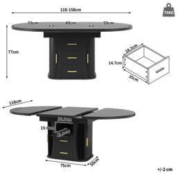 Extendable Dining Table with 3-Tier Hidden Storage and Oval Extension, Round Kitchen Table for 6 People, 118-158L x 118W x 77H cm, Black - Aosom UK - thumbnail 3