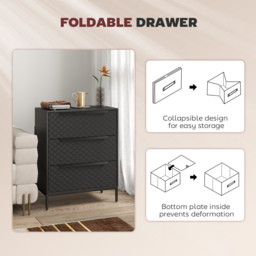 HOMCOM Chest of Drawers, Dresser with 3 Fabric Drawers and Aluminium Handles - Black - thumbnail 6