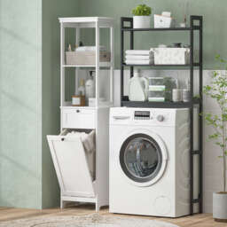 HOMCOM Tall Bathroom Cabinet with Tilt-Out Laundry Basket - White - thumbnail 8