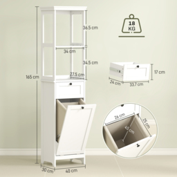 HOMCOM Tall Bathroom Cabinet with Tilt-Out Laundry Basket - White - thumbnail 3