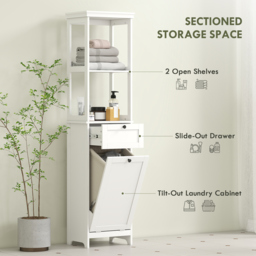 HOMCOM Tall Bathroom Cabinet with Tilt-Out Laundry Basket - White - thumbnail 4