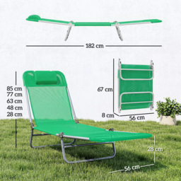 Outsunny Steel Frame Sun Lounger, with Reclining Back - Dark Green - thumbnail 3