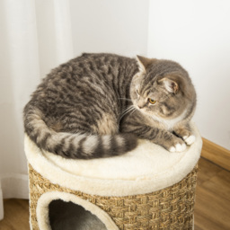 PawHut Cat Scratching Barrel Kitten Tree Tower Pet Furniture Climbing Frame Covered with Sisal and Seaweed Rope Cozy Platform Soft Plush - Aosom UK - thumbnail 9