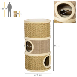 PawHut Cat Scratching Barrel Kitten Tree Tower Pet Furniture Climbing Frame Covered with Sisal and Seaweed Rope Cozy Platform Soft Plush - Aosom UK - thumbnail 3