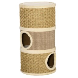 PawHut Cat Scratching Barrel Kitten Tree Tower Pet Furniture Climbing Frame Covered with Sisal and Seaweed Rope Cozy Platform Soft Plush - Aosom UK