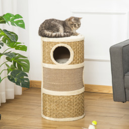 PawHut Cat Scratching Barrel Kitten Tree Tower Pet Furniture Climbing Frame Covered with Sisal and Seaweed Rope Cozy Platform Soft Plush - Aosom UK - thumbnail 8
