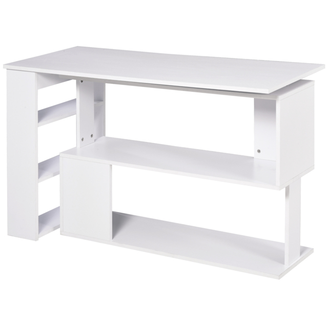 HOMCOM Corner Computer Desk, L Shaped Desk with 360° Rotating Bookshelf, 120L x 110W x 74.5H cm, White - image 1