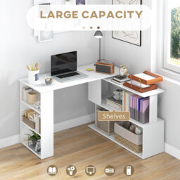 HOMCOM Corner Computer Desk, L Shaped Desk with 360° Rotating Bookshelf, 120L x 110W x 74.5H cm, White - thumbnail 4