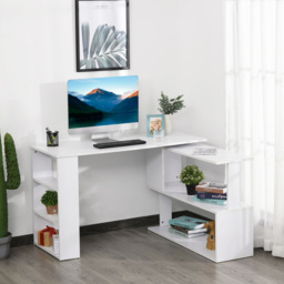 HOMCOM Corner Computer Desk, L Shaped Desk with 360° Rotating Bookshelf, 120L x 110W x 74.5H cm, White - thumbnail 9