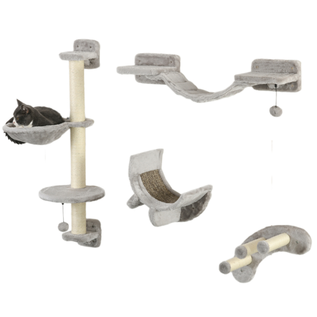PawHut 4-Piece Cat Wall Furniture, Grey - Aosom UK - image 1