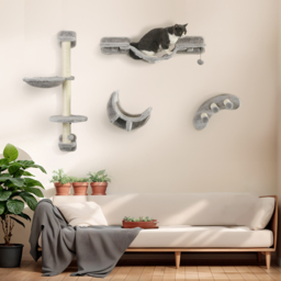 PawHut 4-Piece Cat Wall Furniture, Grey - Aosom UK - thumbnail 2