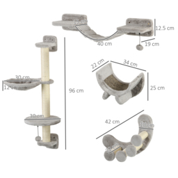 PawHut 4-Piece Cat Wall Furniture, Grey - Aosom UK - thumbnail 3