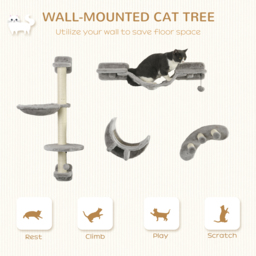PawHut 4-Piece Cat Wall Furniture, Grey - Aosom UK - thumbnail 4