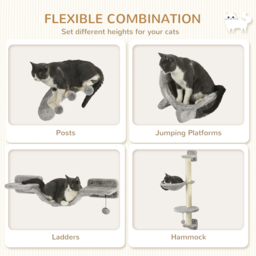 PawHut 4-Piece Cat Wall Furniture, Grey - Aosom UK - thumbnail 5