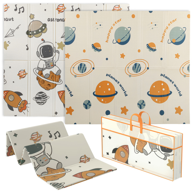 AIYAPLAY Baby Play Mat, Double Sideded Foldable Kids Crawling Mat, Reversible & Waterproof, Astronaut and Planet - image 1
