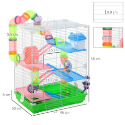Pawhut 5 Tier Hamster Cage Carrier Habitat Small Animal House w/ Exercise Wheels Tunnel Tube Water Bottle Dishes for Dwarf Mice, Green - Aosom UK - thumbnail 3