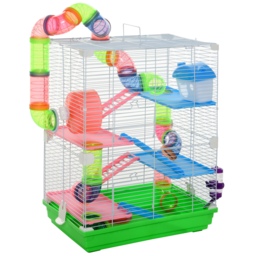 Pawhut 5 Tier Hamster Cage Carrier Habitat Small Animal House w/ Exercise Wheels Tunnel Tube Water Bottle Dishes for Dwarf Mice, Green - Aosom UK