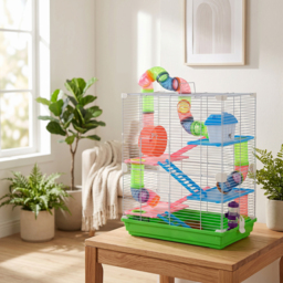 Pawhut 5 Tier Hamster Cage Carrier Habitat Small Animal House w/ Exercise Wheels Tunnel Tube Water Bottle Dishes for Dwarf Mice, Green - Aosom UK - thumbnail 2