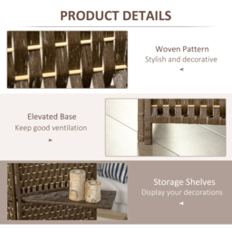 HOMCOM 4-Panel Room Dividers with Shelves, Wave Fibre Freestanding Folding Privacy Screen Panels, Partition Wall Divider Brown - Aosom UK - thumbnail 6