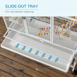 PawHut 3 Tier Bird Cage with Stand, Wheels, Toys, Ladders, for Canaries, Finches, Cockatiels, Parakeets, Budgie Cage with Accessories - White - thumbnail 6