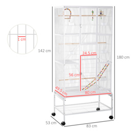 PawHut 3 Tier Bird Cage with Stand, Wheels, Toys, Ladders, for Canaries, Finches, Cockatiels, Parakeets, Budgie Cage with Accessories - White - thumbnail 3