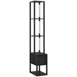 HOMCOM Floor Lamp with Shelves, LED Column Modern Standing Lamp with Fabric Drawer, Adjustable Brightness, Foot Switch for Living Room, Bedroom, Office, Black - thumbnail 1